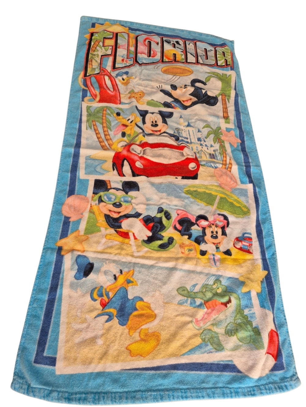 Vintage 90s Florida Disney Mickey & Friends Bkue Beach Towel